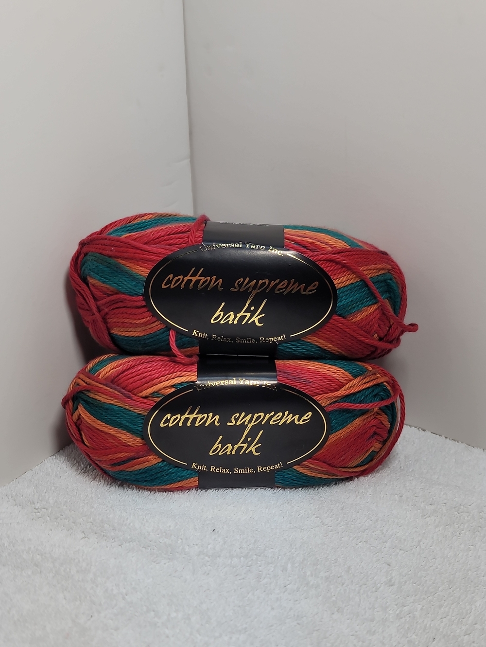Cotton Supreme Batik Cotton Yarn - Red/Teal/Orange 2 Skeins - NWT